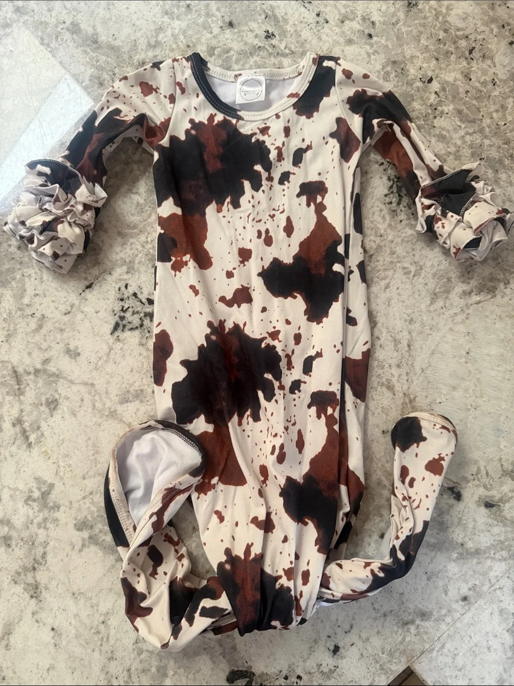 Kids Cow Print One-Piece Gown - Brown & Black